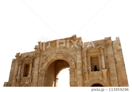 Roman ruins (carved on white background) in the Jordanian city of Jerash (Gerasa of Antiquity), capital and largest city of Jerash Governorate, Jordan Roman ruins (carved on white background) in the Jordanian city of Jerash (Gerasa of Antiquity), capital and largest city of Jerash Governorate, Jordan 113959296