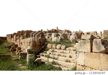 Roman ruins (carved on white background) in the Jordanian city of Jerash (Gerasa of Antiquity), capital and largest city of Jerash Governorate, Jordan Roman ruins (carved on white background) in the Jordanian city of Jerash (Gerasa of Antiquity), capital and largest city of Jerash Governorate, Jordan 113959297