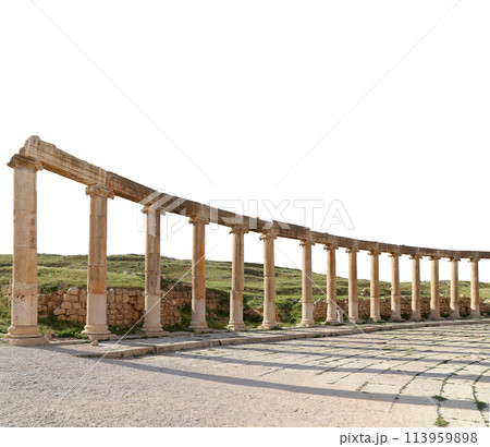Forum (Oval Plaza) in Gerasa (Jerash), Jordan. Was built in the first century AD. Carved on white background Forum (Oval Plaza) in Gerasa (Jerash), Jordan. Was built in the first century AD. Carved on white background 113959898