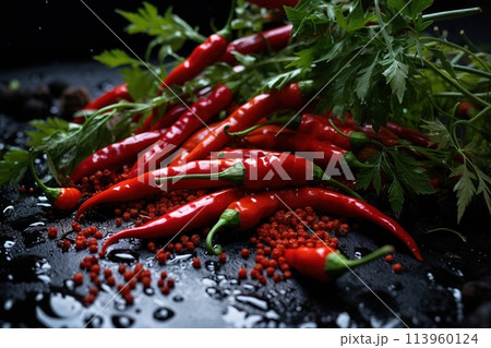 Red pepper, hot, chili pepper Capsicum annuum pungent spice. The flavor tastes sharp and burning . Vitamins organica eco . Red pepper, hot, chili pepper Capsicum annuum pungent spice. The flavor tastes sharp and burning . Vitamins organica eco . 113960124