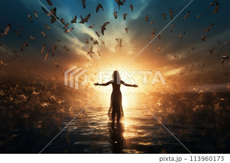 the soul goes to heaven Life after death, knocking on heaven's door, gates of heaven, chastity, religious concept, meeting god, paradise, bible . 113960173