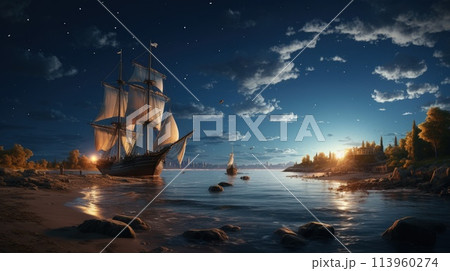 Columbus Day, Celebration commemorating the anniversary of Columbus arrival in America, which occurred on October 12, 1492, discovery of land, festival celebration, USA . 113960274