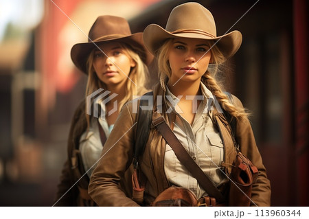Wild West girls, westerns, outlaws and bandits, sheriffs, robbers and lawmen, stylization and glamour, authenticity of Texas fierce look of self-confidence . Wild West girls, westerns, outlaws and bandits, sheriffs, robbers and lawmen, stylization and glamour, authenticity of Texas fierce look of self-confidence . 113960344