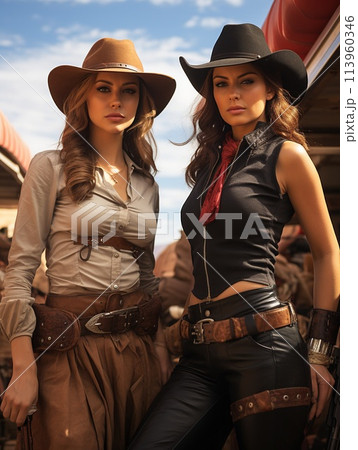 Wild West girls, westerns, outlaws and bandits,...のイラスト素材 [113960346 ...