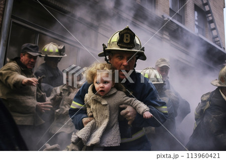 Rescuers help people who are in trouble. Lifeguards are brave. Rescue unit, emergency responders. Saving lives and health of people in crisis situations. Crash and emergency work. first aid. 113960421