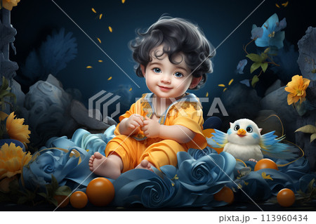 Krishna janmashtami, yearly Hindu festival that celebrates the birth of Krishna, the eighth incarnation of Vishnu, supreme God, of the Vaishnava tradition of Hinduism, Religious cultural. 113960434
