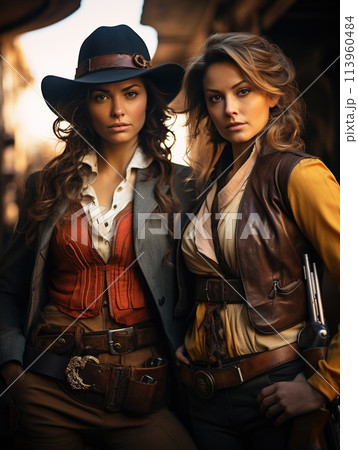 Wild West girls, westerns, outlaws and bandits,...のイラスト素材 [113960484 ...