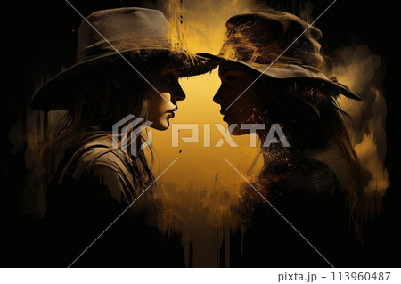 Wild West girls, westerns, outlaws and bandits,...のイラスト素材 [113960487 ...