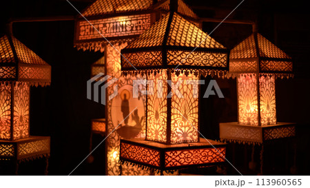 Vesak lanterns, handmade stylish decortaion patterns on the lanterns, Sri lankan vesak festival celebrations. 113960565