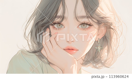 水彩調の美しい女性　AI 113960624