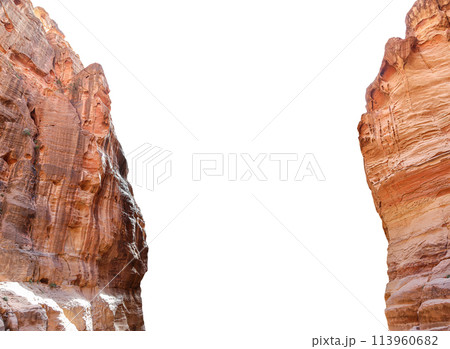 Mountains of Petra ( carved on white background), Jordan, Middle East. Petra has been a UNESCO World Heritage Site since 1985 Mountains of Petra ( carved on white background), Jordan, Middle East. Petra has been a UNESCO World Heritage Site since 1985 113960682