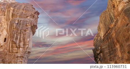 Mountains of Petra, Jordan, Middle East. Petra has been a UNESCO World Heritage Site since 1985 Mountains of Petra, Jordan, Middle East. Petra has been a UNESCO World Heritage Site since 1985 113960731