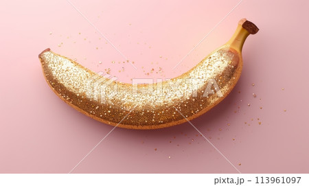 Shiny gold glitter banana on pink background 113961097