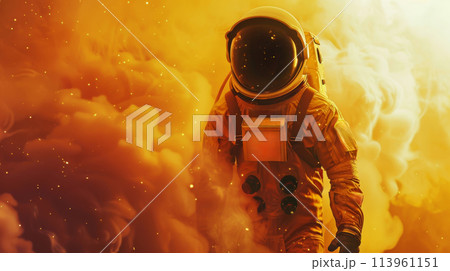 Astronaut in space with orange nebula 113961151