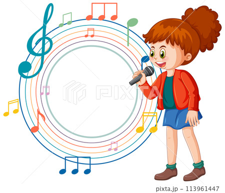 Young Girl Singing with Musical Notes Young Girl Singing with Musical Notes 113961447