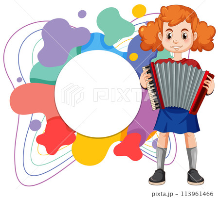 Young Girl Playing Accordion with Abstract Background 113961466