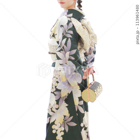 振袖を着て振り向く美女 113961480