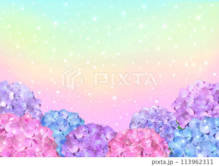 紫陽花と雨と虹色の背景 紫陽花と雨と虹色の背景 113962311