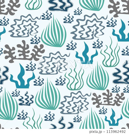 Seamless pattern of seaweeds and corals. Sea weed wallpaper. Seamless pattern of seaweeds and corals. Sea weed wallpaper. 113962492