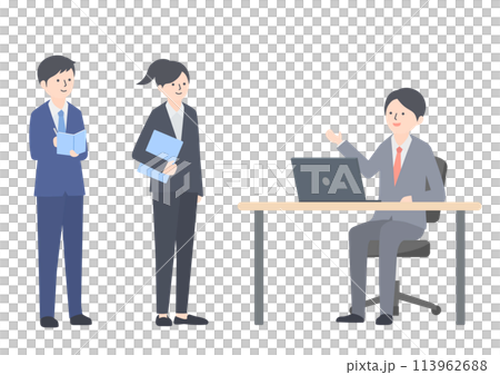 A boss giving work instructions and a subordinate listening to the instructions A boss giving work instructions and a subordinate listening to the instructions 113962688