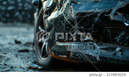 black bumper car scratched with deep damage 113963024