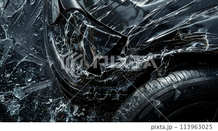 black bumper car scratched with deep damage 113963025