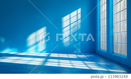Empty blue room with sun light. space for ypur design. Empty blue room with sun light. space for ypur design. 113963289