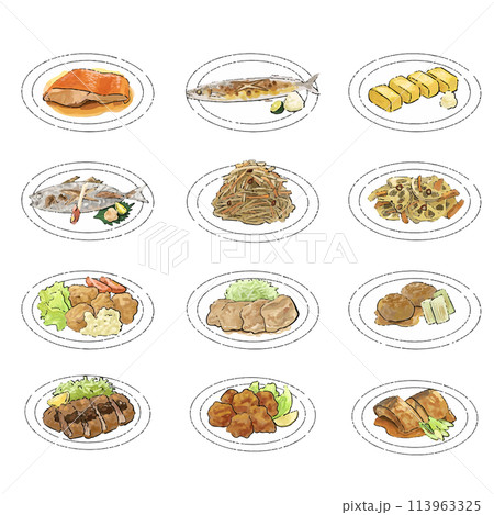 手描きの日本食イラストセット 113963325