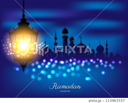 Beautiful bright lamp with Mosque for ramadan of Islam 113963557