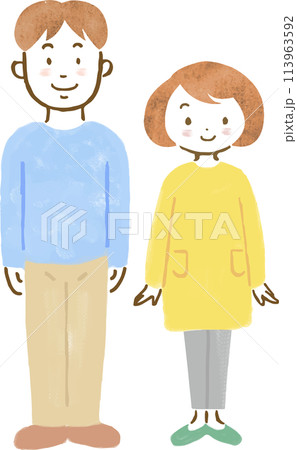 若い男女の全身手描きイラスト 113963592