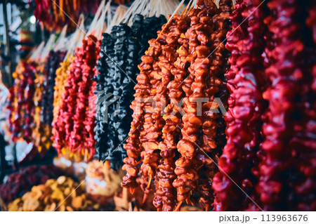 Colorful churchkhelas at georgian market Colorful churchkhelas at georgian market 113963676