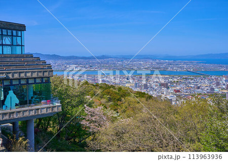 春の徳島県徳島市眉山町の眉山公園から徳島市街(北東側)の眺望 113963936