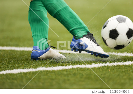 サッカーボールを蹴る瞬間 サッカーボールを蹴る瞬間 113964062