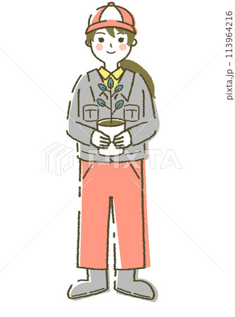 植木鉢をもつ林業の人 林業の若い女性 113964216