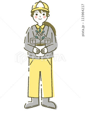 植木鉢をもつ林業の人 林業の若い女性 植木鉢をもつ林業の人 林業の若い女性 113964217
