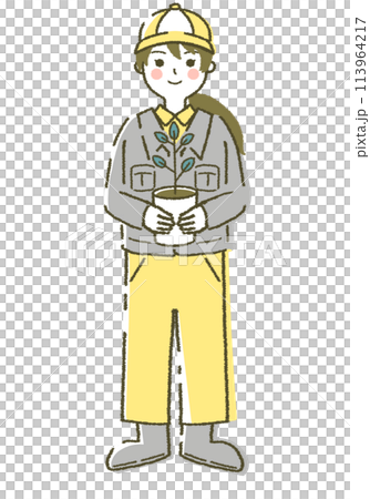 植木鉢をもつ林業の人 林業の若い女性 植木鉢をもつ林業の人 林業の若い女性 113964217