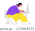 Vector illustration of an woman working at computer. Deep concentration and focus girl on the job task. Image is perfect for projects related to the work environment, concentration, and productivity 113964572