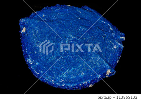 Macro mineral stone Azurite in siltstone against black background 113965132