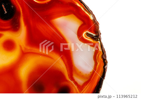 Macro stone Agate mineral on white background Macro stone Agate mineral on white background 113965212