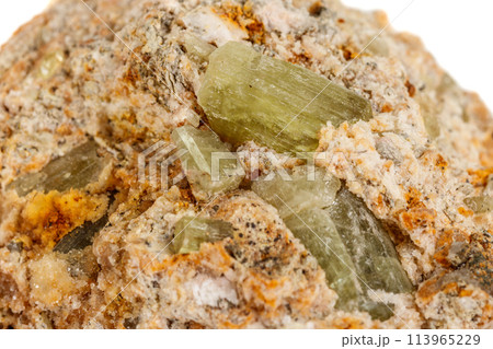 Macro stone Apatite mineral on white background 113965229