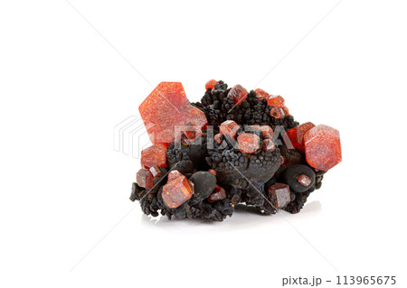 Macro mineral stone Vanadinite on a white background 113965675