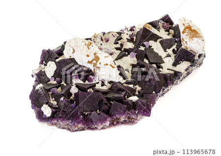 Macro stone mineral Fluorite on a white background 113965678
