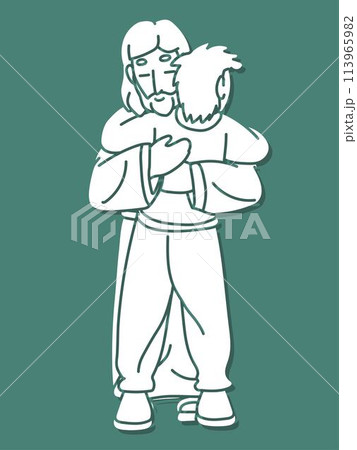 Jesus Hugged a Man with Love and Comfort Cartoon Graphic Vector 113965982