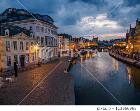 the city of Gent in Belgium at night the city of Gent in Belgium at night 113966968