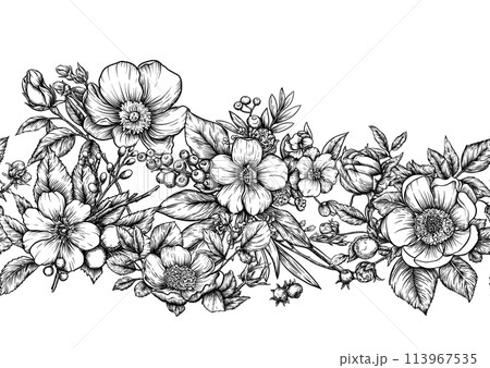 Boutonniere of wild rose flowers and berries 113967535