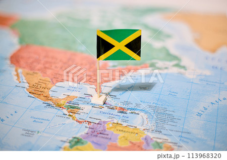 Jamaica on world map with flag 113968320