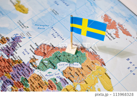 Sweden on world map with flag Sweden on world map with flag 113968328