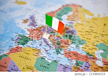 Italy on world map with flag 113968333