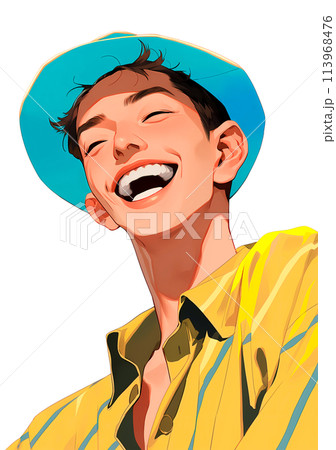 青い帽子を被った笑顔の若い男性 113968476