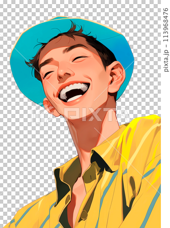 青い帽子を被った笑顔の若い男性 113968476